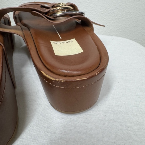 Dolce Vita Cici Slide Platform Brown Faux Leather Buckle Open Toe Sandals Size 7 - Picture 6 of 11